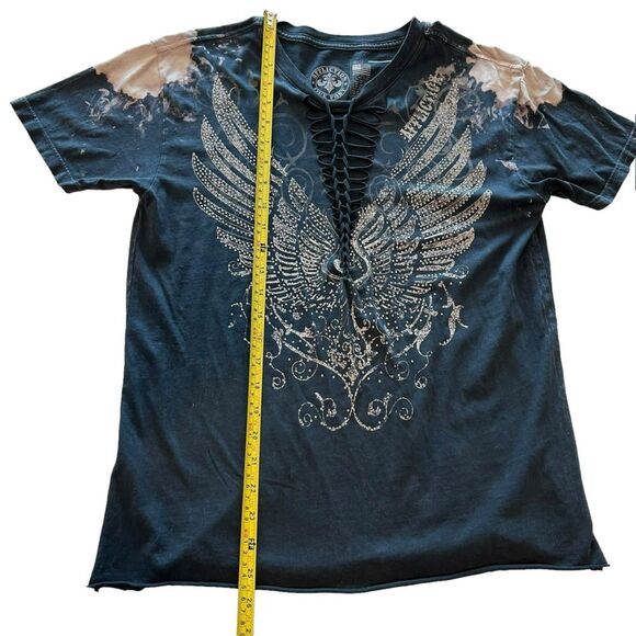 Affliction S Rhinestone Wing Bleach Wash Graphic Tee‎ Bikercore Grunge Moto Punk - Picture 7 of 7